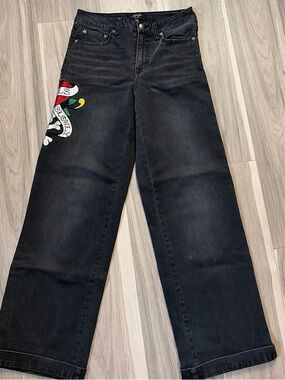 Ed Hardy Black Wide-Leg Jeans with Colorful Side Patch